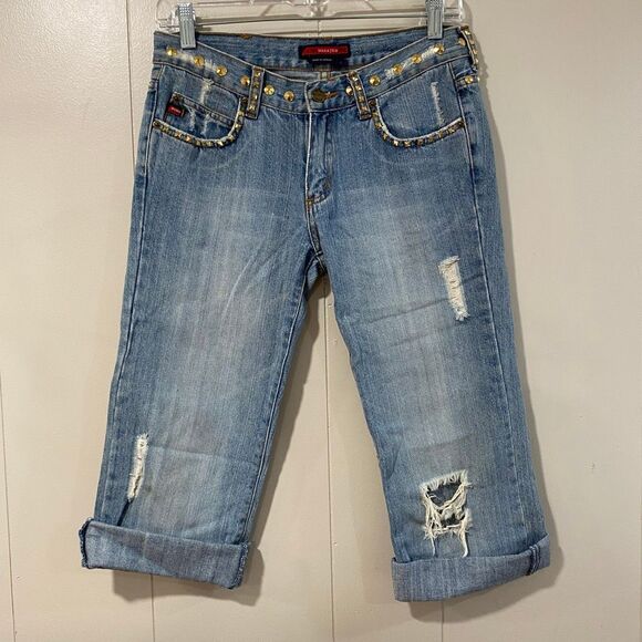 BCBG Max Azria Studded Distressed Boyfriend Jeans Size 4 - Picture 1 of 8